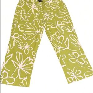 Lafayette 148 New York White and Green Botanical Print Pants